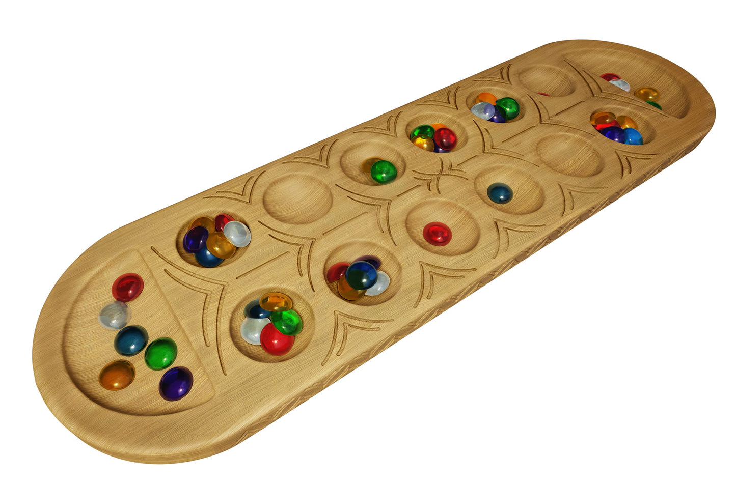 Classic Mancala Game - Features A Full-Sized, Solid Wooden Board With Exquisite Detail Stones By Pressman For 2 Players