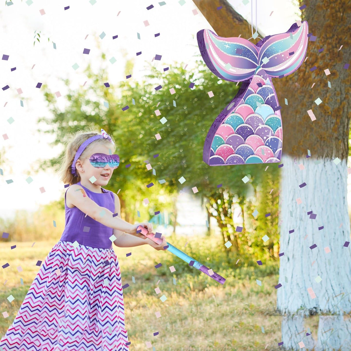 Mermaid piata Party Supplies Mermaid Tail piata Bundle with Blindfold Bat Mermaid Birthday Decorations piata for Girls Under the