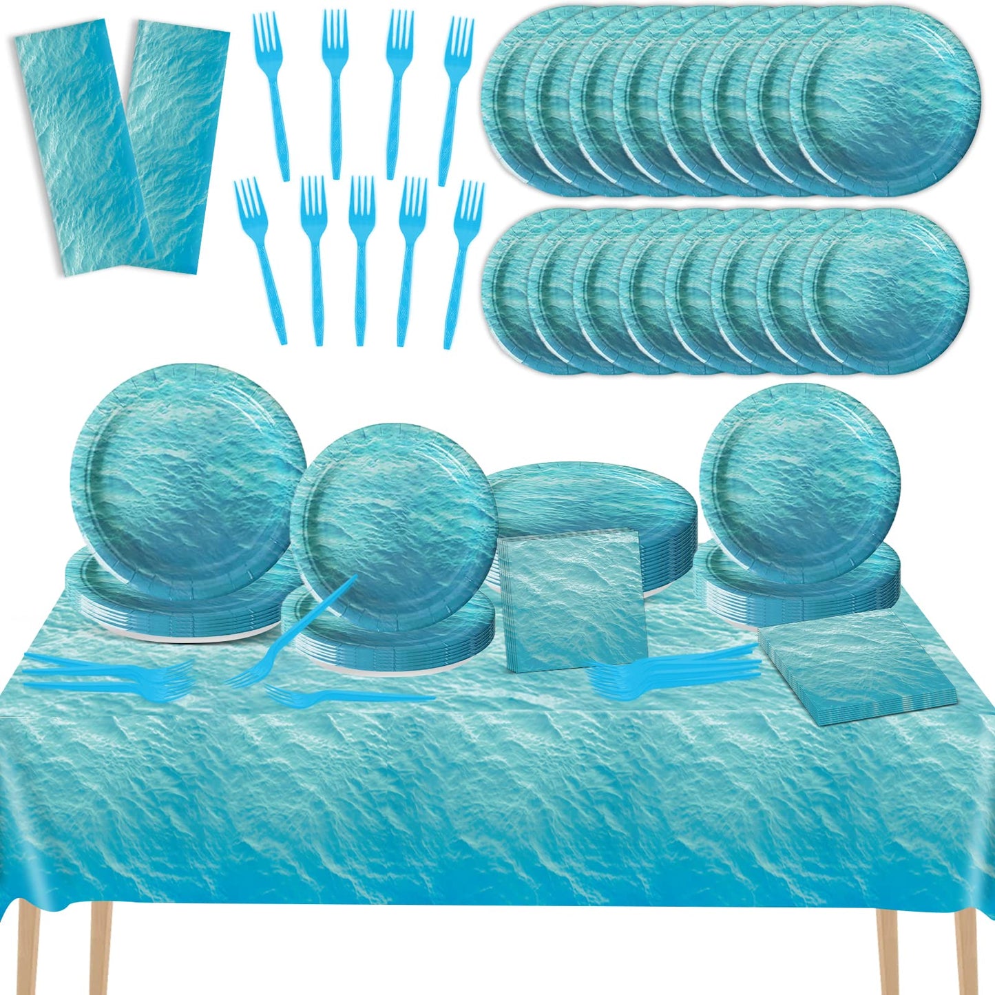 Gisgfim 98 Pcs Ocean Sea Party Supplies Ocean Waves Party Plates Ocean Sea Party Tablecloth Ocean Theme Party Decorations For Ad