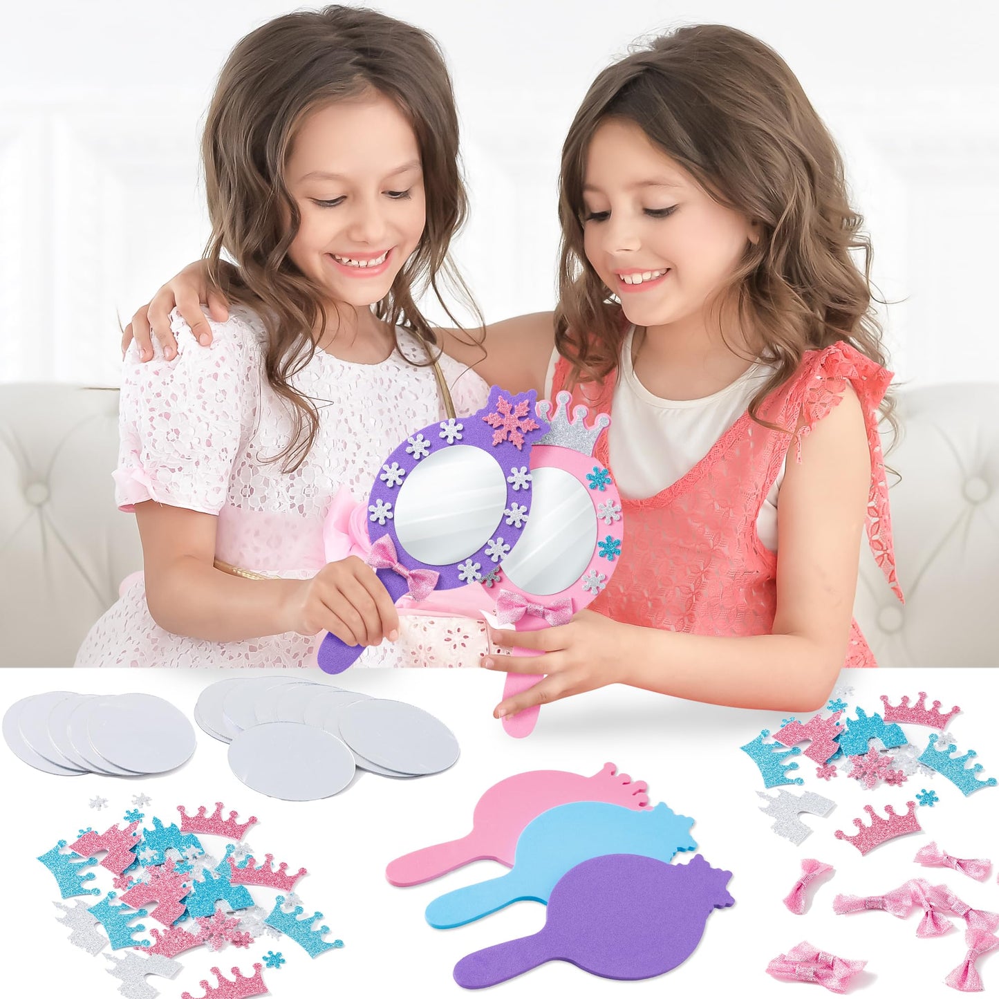 BeYumi Princess Foam Mirror Craft - 18 Pack DIY Decorate Your Own Princess Mirror Craft Kits for Kids Unbreakable Kids Mirrors f
