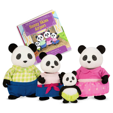 Li'L Woodzeez - The Skyhopper Panda Family - Set Of 4 Collectible Posable Panda Figures With Storybook - Pretend Play Doll Figur