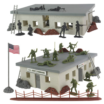 BMC Toys WW2 Secret Stronghold Playset - 36pc Plastic Army Men, Medium, Od Green/Gray/Brown/Black, Model 67009