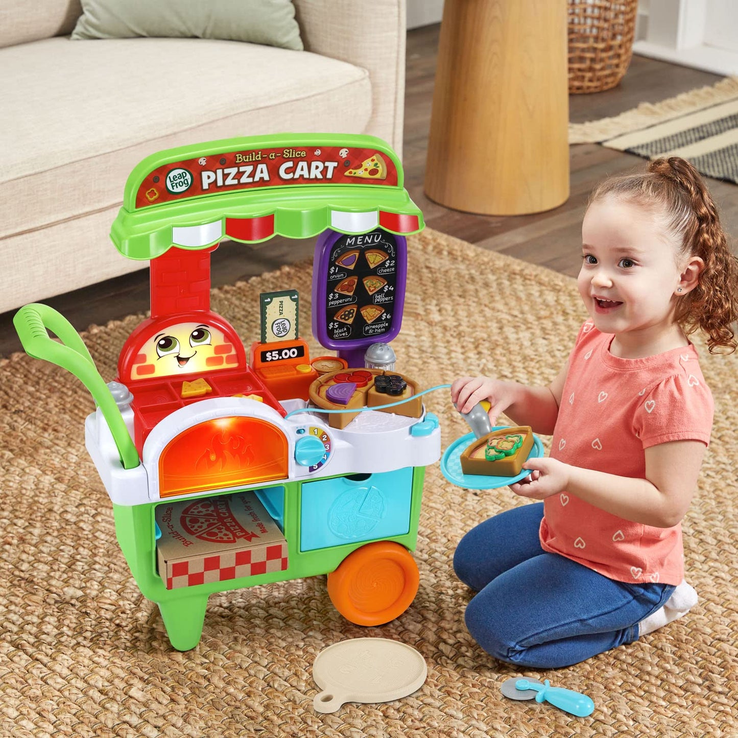 LeapFrog Build-a-Slice Pizza Cart - Multicolor, 21.3 x 25.9 x 8.6, Fun Interactive Toy for Kids, Frustration Free Packaging