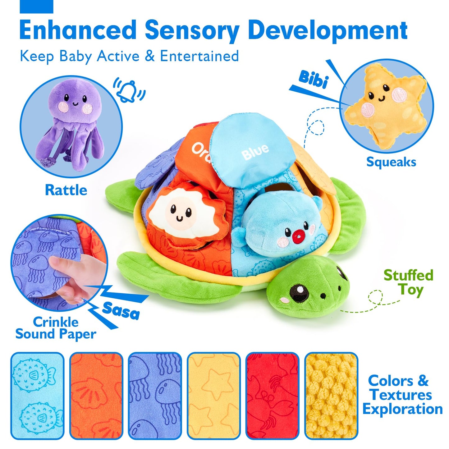 Hahaland Baby Toys For Babies 6-12 Months - Baby Toys Stuffed Animals Soft Crinkle Sensory Toys For 0-6 6-12 Months Old Toddlers 1 Year Old Boy Birthday Gift For Baby Boys Girs Toy