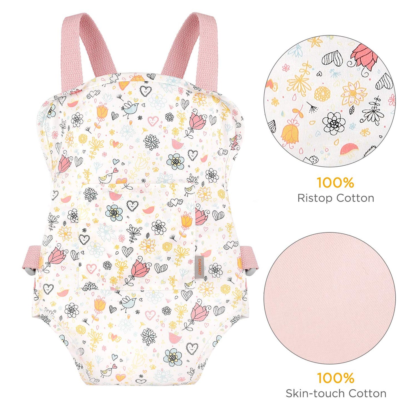 Gagaku Doll Carrier Soft Cotton Front And Back Carrying With Adjustable Straps For Baby - Rose Garden