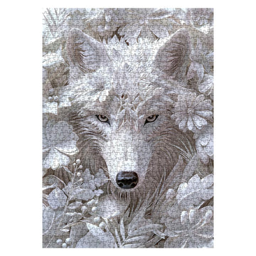 Impossible Flower Wolf Puzzles For Adults 1000 Pieces, Hard Difficult Animals White Jigsaw Puzzles, Floral Winter Wolves Art Puzzles