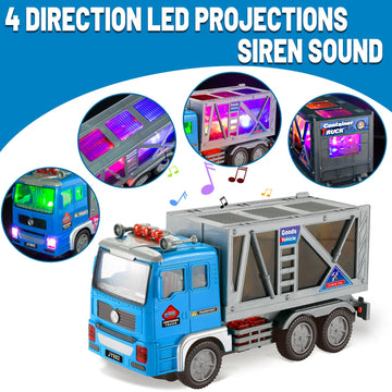 Toy Fire Truck- Garbage Truck- Construction Excavator Toys- Container Truck Toy Cars for Toddlers Boys 1-3 4-7 Birthday Gifts, T