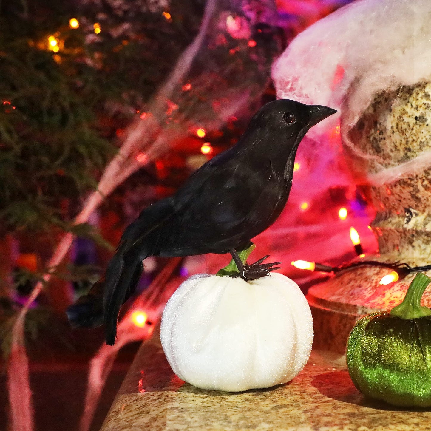 Atdawn Halloween Birds, Black Feathered Crows, Realistic Looking Halloween Decoration Birds (3 Pack)