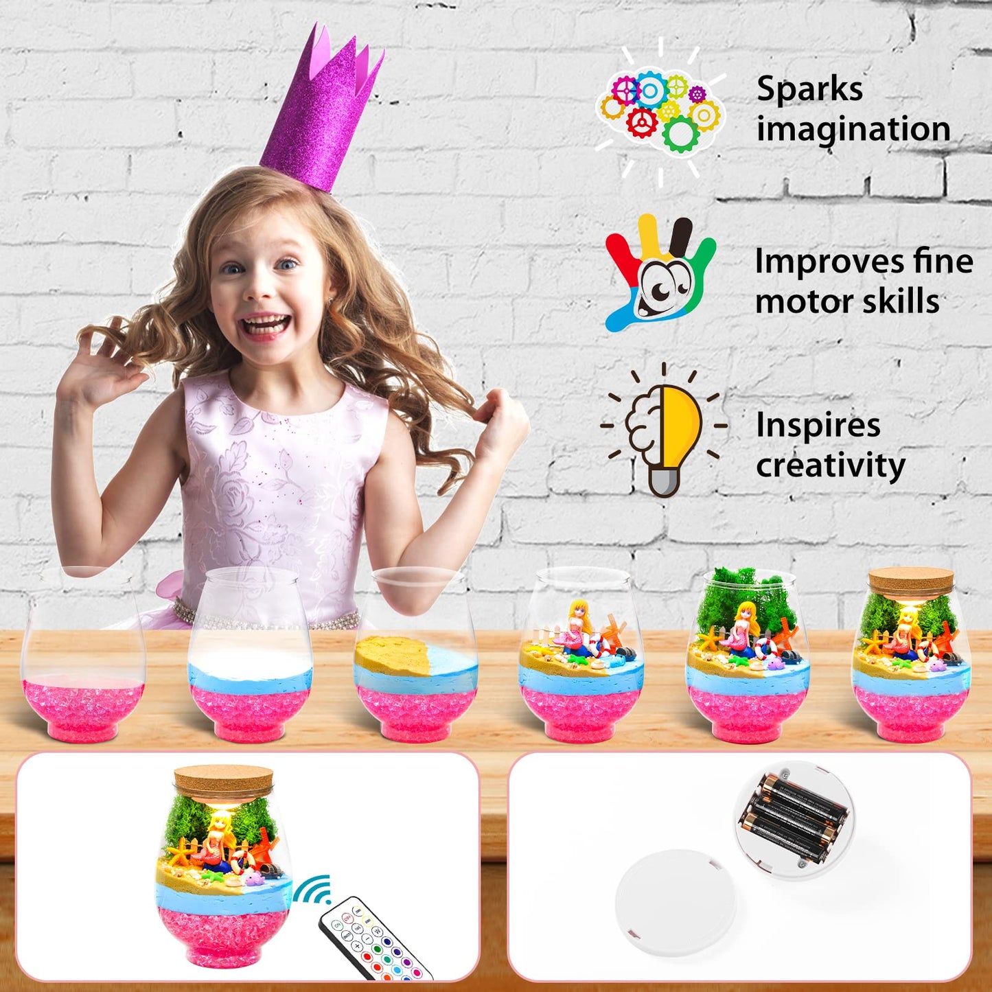Magiclub Diy Light-Up Mermaid Terrarium Kit For Kids,Remote Mermaid Birthday Gifts Toy For Girls,Mermaid Craft Kit,Arts & Crafts Mermaid Gifts For Girls Age 4 5 6 7 8-12 Years Old,Bedroom Decor