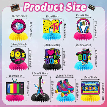 DTOFOOT 10 Pcs 80s Party Decorations, 1980s Table Honeycomb Centerpieces Back to the 80s Decor for Retro Party Photo Props Birth