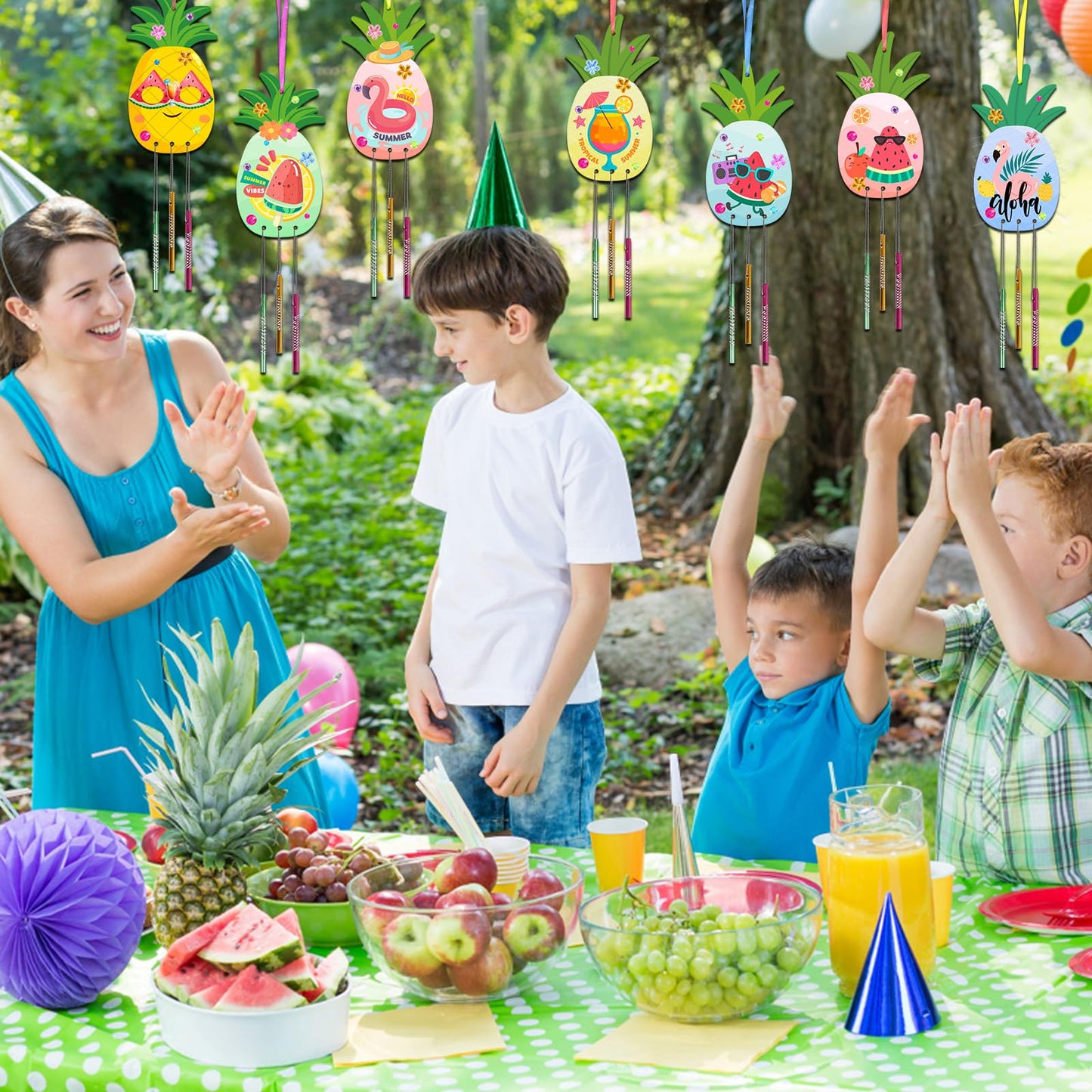Fennoral 9 Pack Pineapple Wind Chime Kit For Kids Make Your Own Pineapple Wind Chime Wooden Arts And Crafts For Girls Boys Diy C