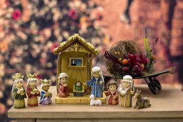 Woodworks 11-Piece Nativity Set Featuring Children As The Holy Family An Angel, A Shepherd With Sheep And 3 Kings, 8-Inch (36144)