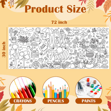 Ohome Fall Giant Coloring Poster/Tablecloth - Fall Decorations For Home - 30 X 72 Inches Jumbo Coloring Banner Kids Crafts Activ