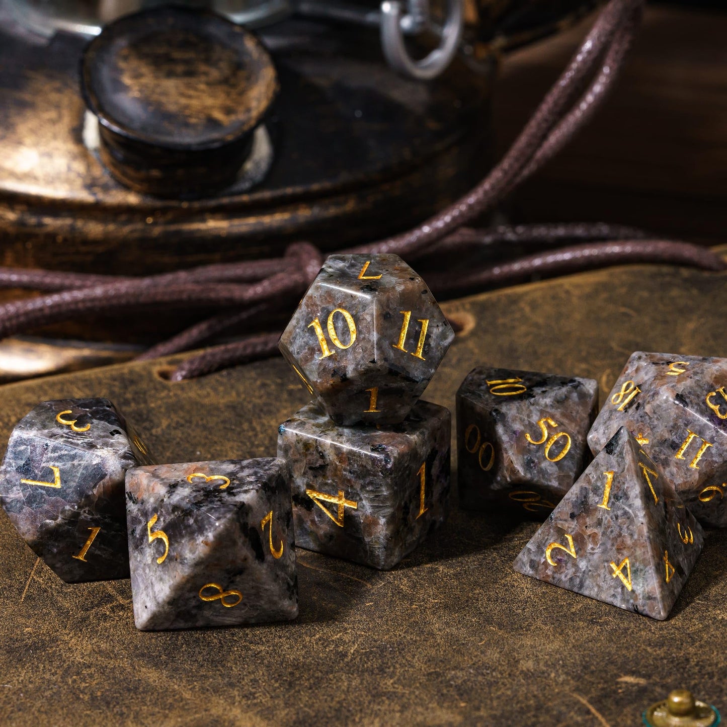 UDIXI Flame Yooperlite Gemstone Dice Set D&D Natural Stone Dice with Gift Box for Dungeons and Dragons Role Playing Game and Tab