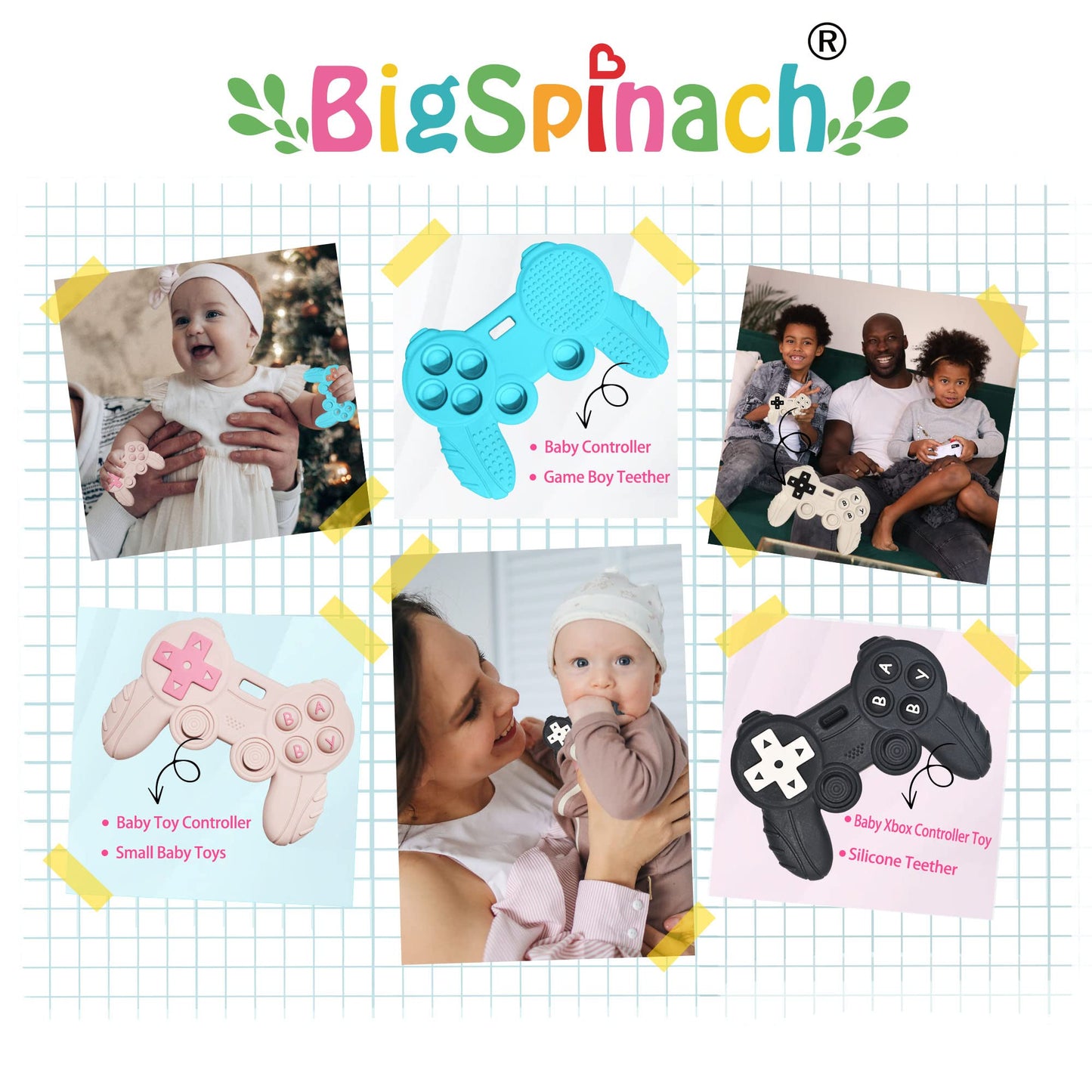 Bigspinach Baby Game Controller Teether Toy Silicone Teething Toy For Gamer Parents And Future Gamer Kids Cool Gaming Stuff 4Pc