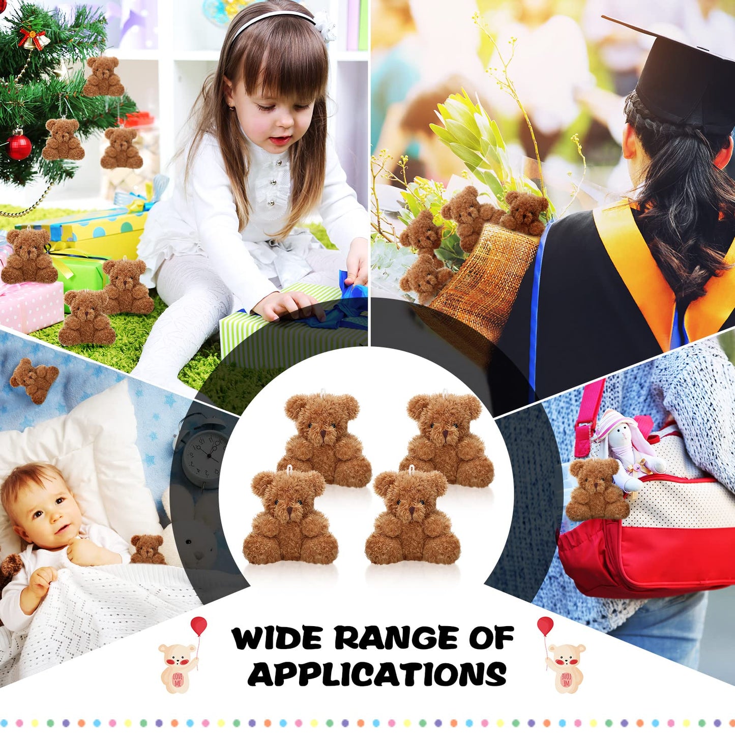 Sotiff 12 Pcs Mini Bear Plush Stuffed 4 Inch Small Fuzzy Bear Bulk Animal Toy Bear Doll Keychains Decor Wedding Party Favors For