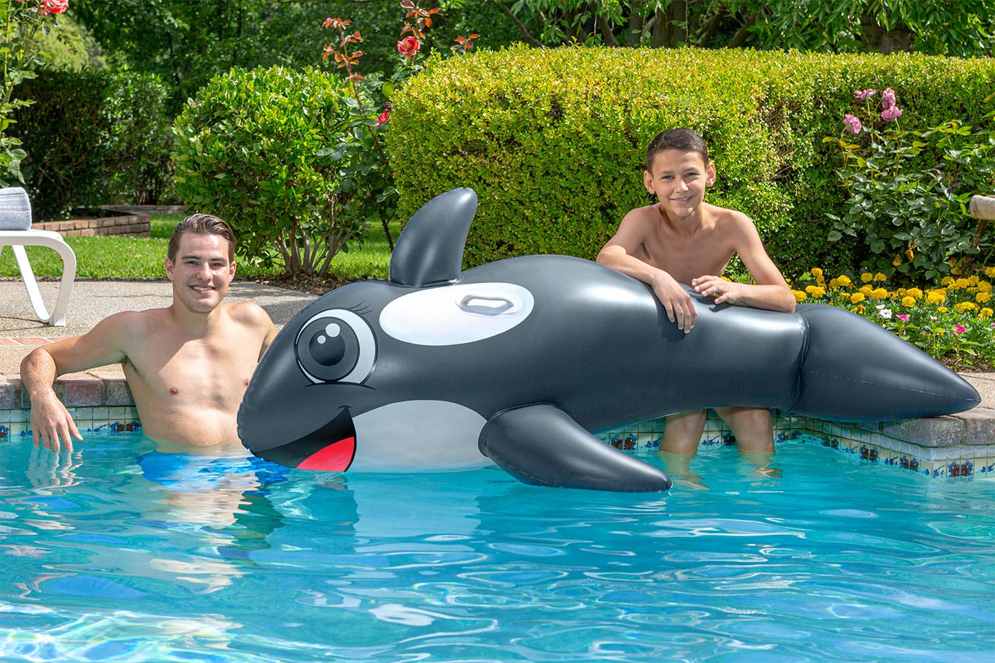 Poolmaster Jumbo Whale Rider Inflatable Swimming Pool Float Grey Large