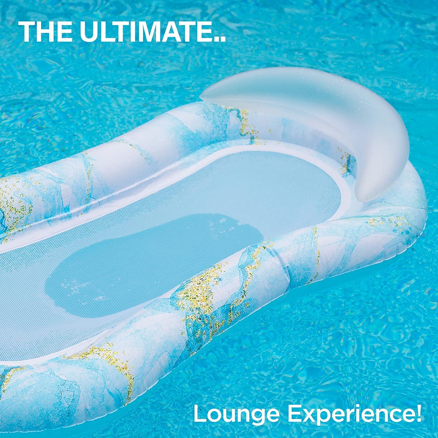 Pool Float Lounger For Adults, Mesh Bottom Inflatable Lounge Bed Recliner - Swimming Floaties For Lounging/Tanning, Blue Marble (By Galvanox Intl.)