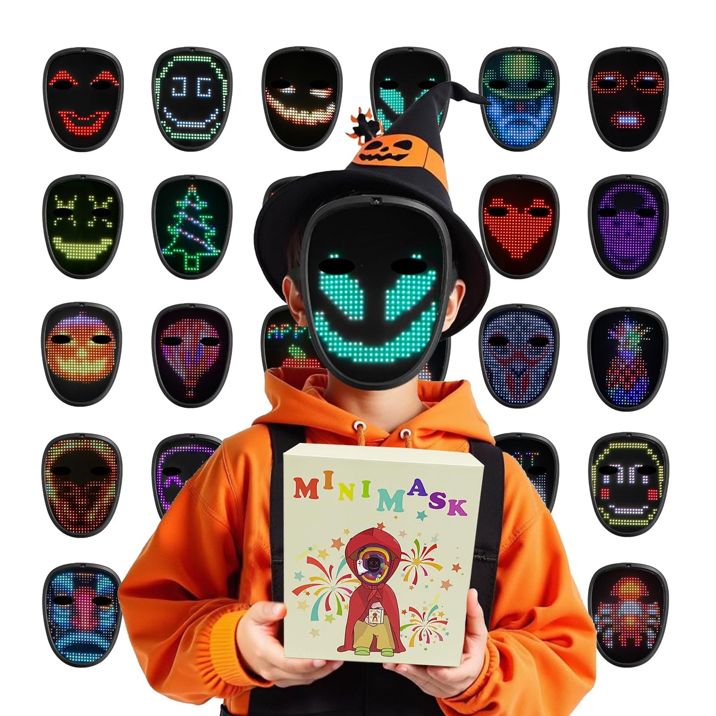 JDBMAOYE Led Mask,Led Mask For Kids,Light Up Mask With Gesture Sensing,Led Halloween Mask For Halloween Costume,Cosplay Party An