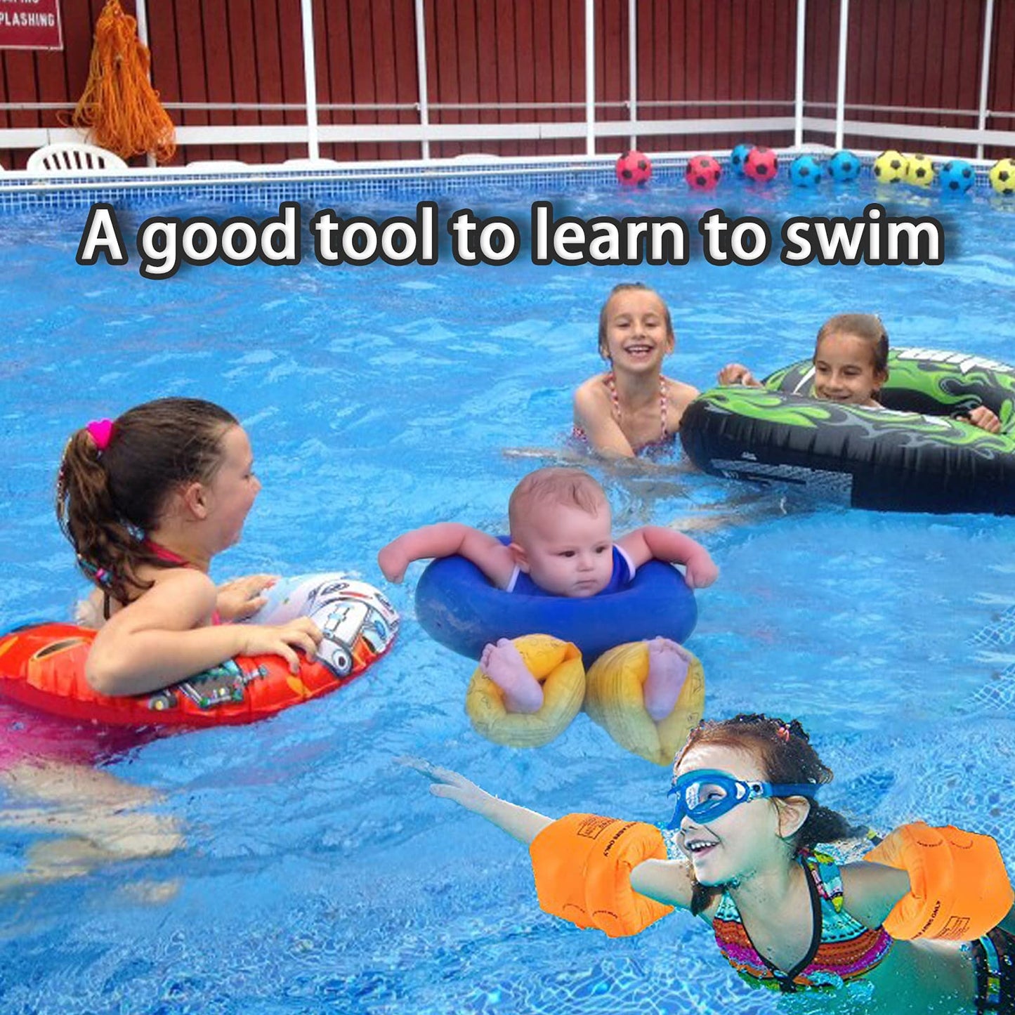 2 Pcs Arm Swimming Floaties For Kids - Inflatable Swim Arm Bands Rings Water Wings For Adult Kid - Yellow