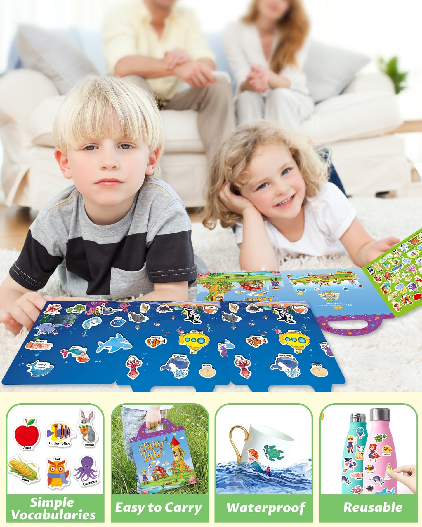 Walenced Reusable Sticker Book For Toddlers 2-4 Years, 3 Sets Stickers For Kids, Toddler Sticker Book Ages 1-3, 113 Pcs Toddler