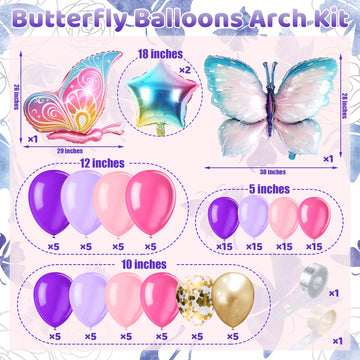 146Pcs Butterfly Balloons Purple And Pink Butterfly Balloon Arch Kit For Baby Shower, Wedding, Birthday Decorations