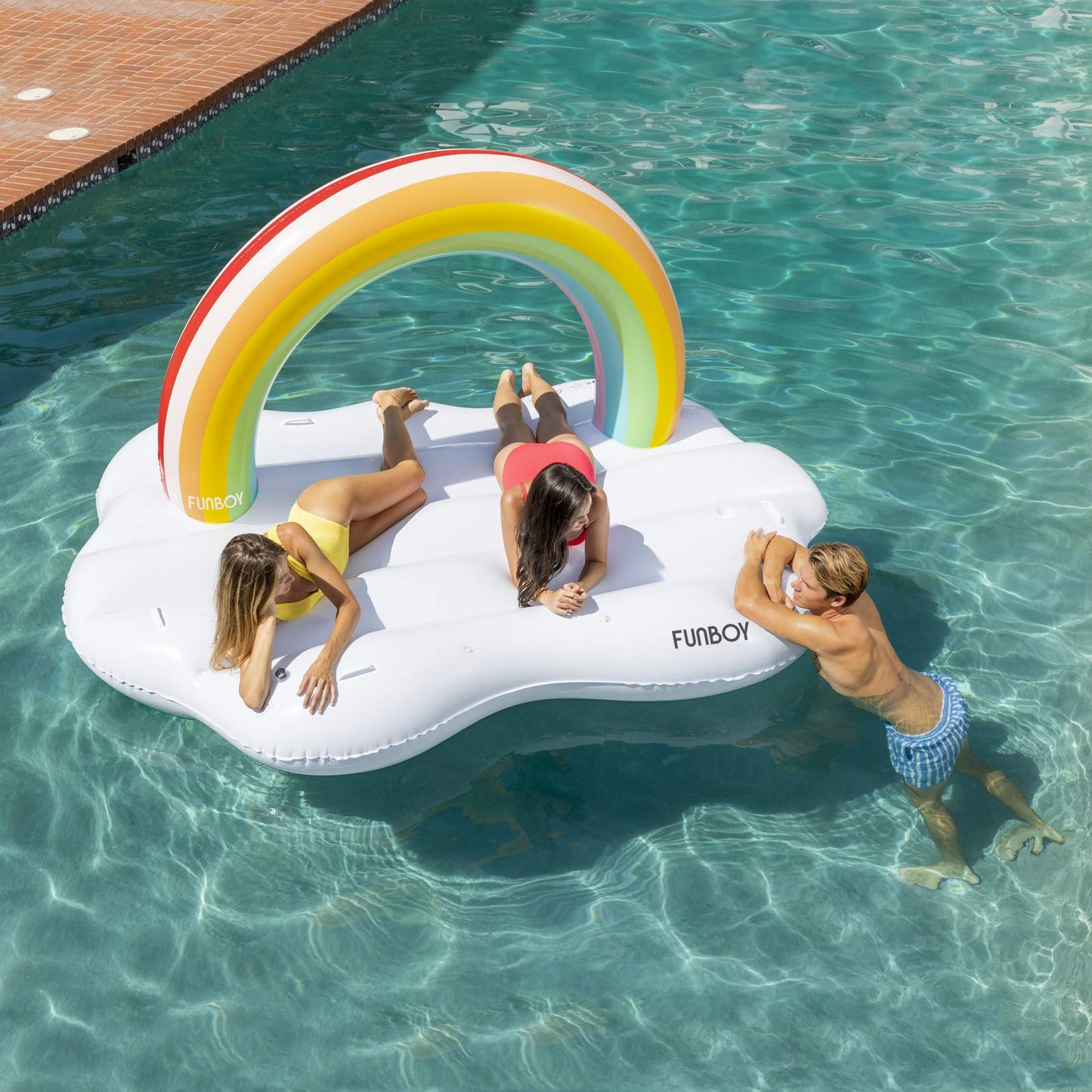 FUNBOY Giant Inflatable Luxury Rainbow Cloud Island Daybed Pool Float with Cup Holders - Perfect for Summer Pool Parties and Entertainment