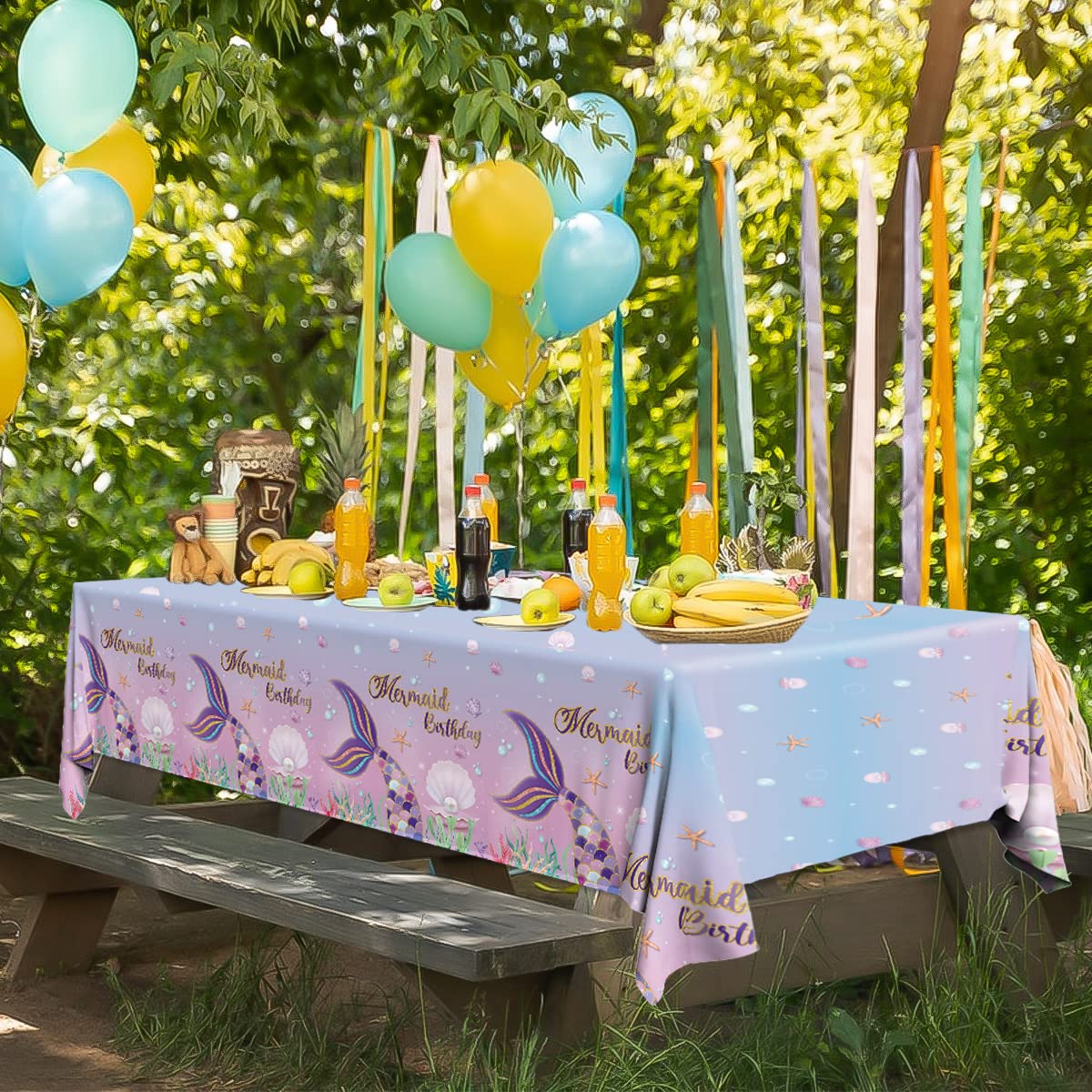 Grehumor 3Pcs Mermaid Tablecloth Birthday Supplies Party Gifts For Girl The Little Mermaid Party Favors Disposable Plastic Table