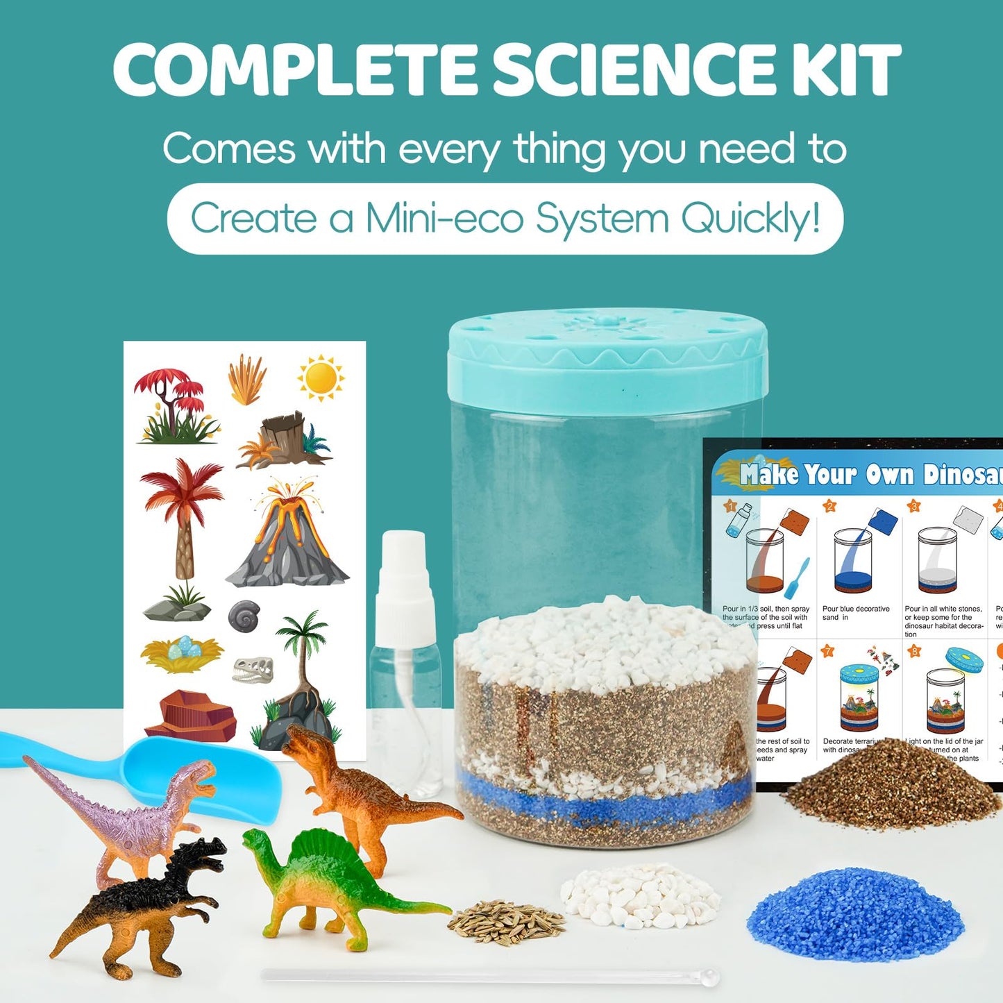 Aluabi Light Up Dinosaur Terrarium Kit For Kids,Educational Science Kits,Gardening Kits Science Activities For Boys & Girls,Diy Creative Dinosaur Toys,Arts And Crafts Kit Gifts For Ages 4 5 6 7 8-12