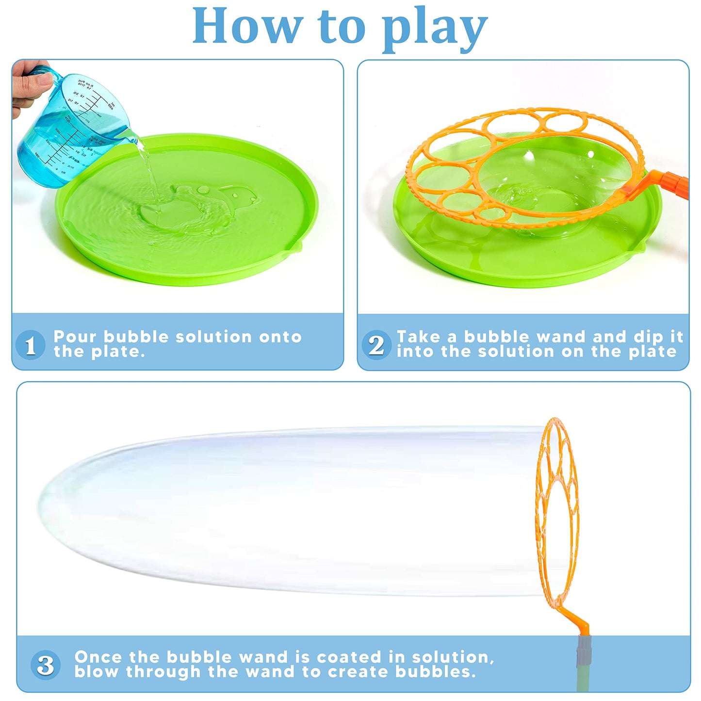 Joyin Big Bubble Wands Set With With Tray, 21' Giant Bubble Wands Bulk For Kids, Summer, Outdoor Play Period & Birthday Party & Games, 6 Pcs Solution Suitable, Suitable For All Age People