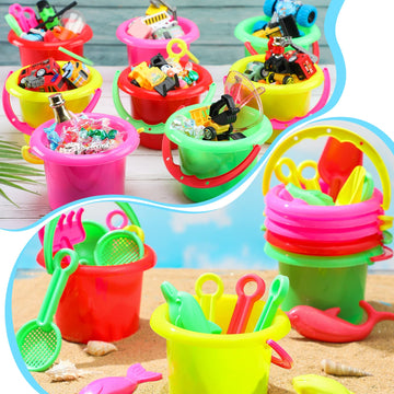 Jexine 96pcs Beach Party Favors for Kid 24 Set Sand Buckets and Shovels for Bucket Party Favor Sand Box Play Set and Mini Beach