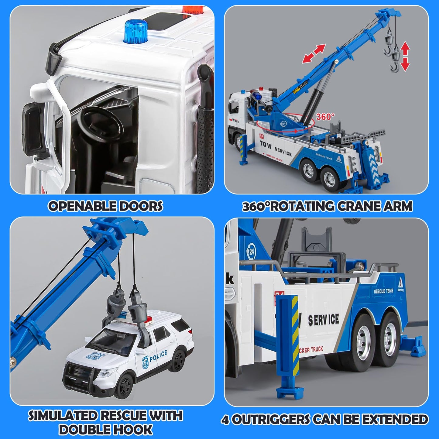 Hapyad Tow Truck Toy For Kids, Metal Tow Truck With Crane Toy Model With Lights And Sounds, Construction Vehicles For 3 4 5 6 7