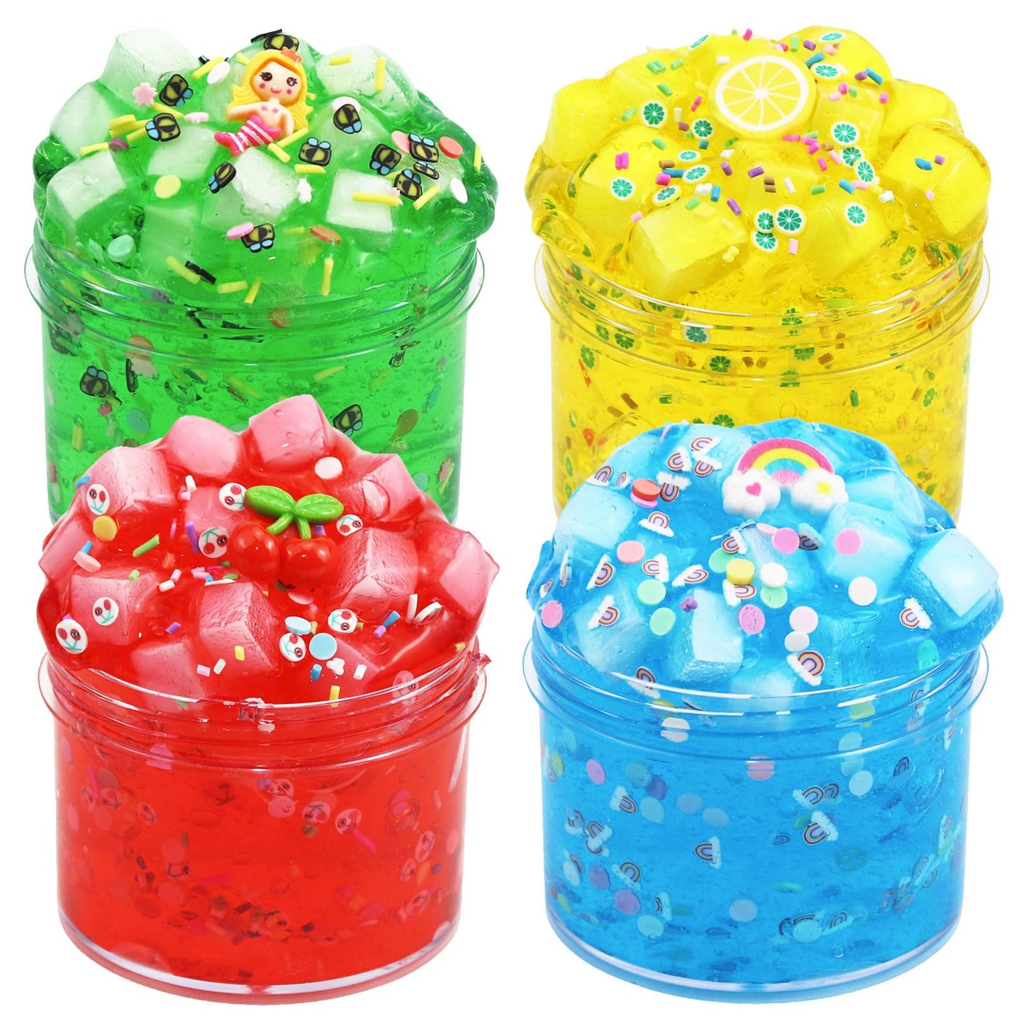 4Pack Jelly Cube Clear Crunchy Scented Slime - Super Soft and Non-Sticky, Pre-Made for Kids Birthday Gift Party Favors