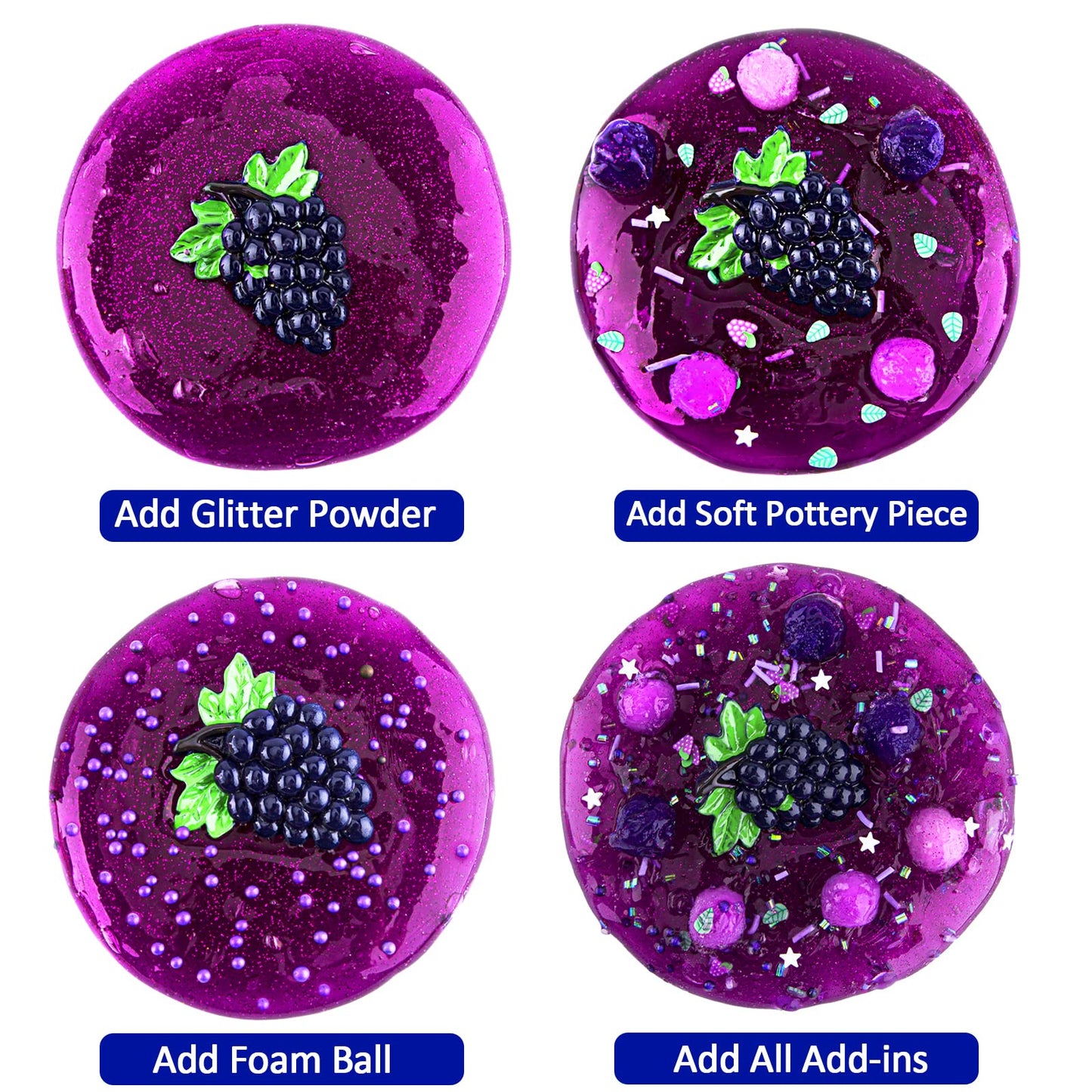 Clear Slime For Kids, Purple Grape Slime Kit For Girls And Boys Age 8-12, Crunchy Slime With Jelly Cubes, Non Stick Slime With 8 Packs Slime Add Ins, Kids Party Favors, Birthday Christmas Easter Gifts