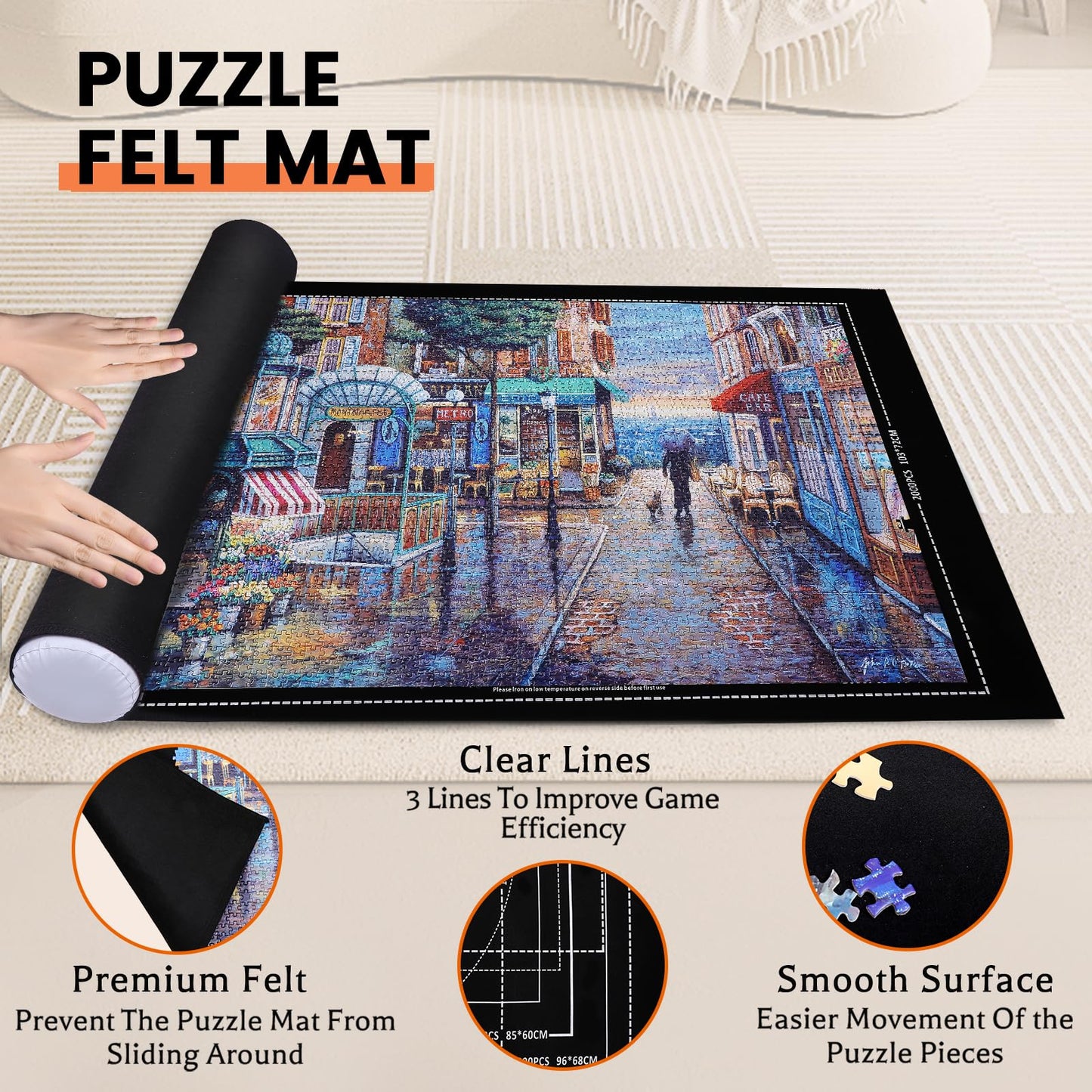 Jigsaw Puzzle Mat Roll Up - 3000 2000 1500 1000 Pieces Puzzel Matte, Black Felt Roll-Up Puzzles Felt Save Mats Trays For Sorting Board Clear Sheets And Frame Keeper For Adults