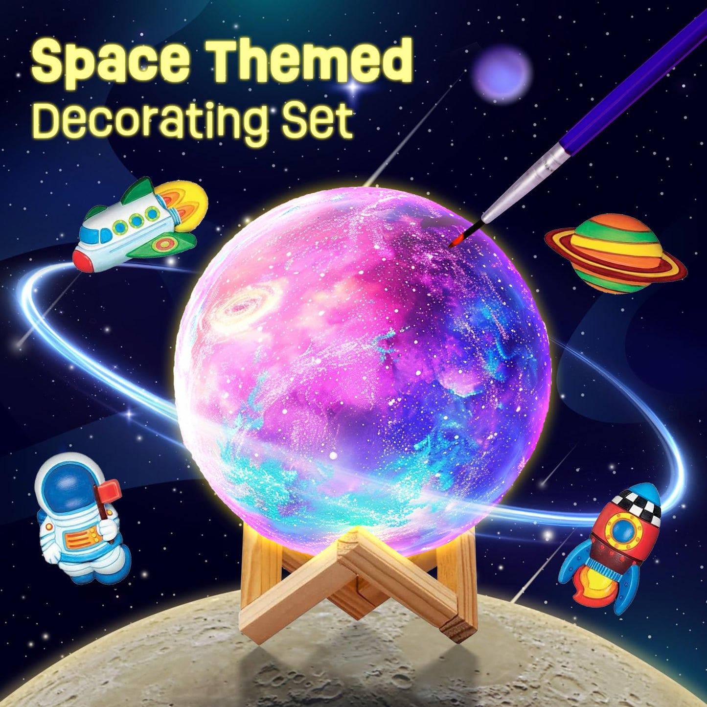 Paint Your Own Moon Lamp Kit, Cool Gifts DIY 3D Space Moon Night Light, Art Supplies Arts & Crafts Kit, Arts and Crafts for Kids