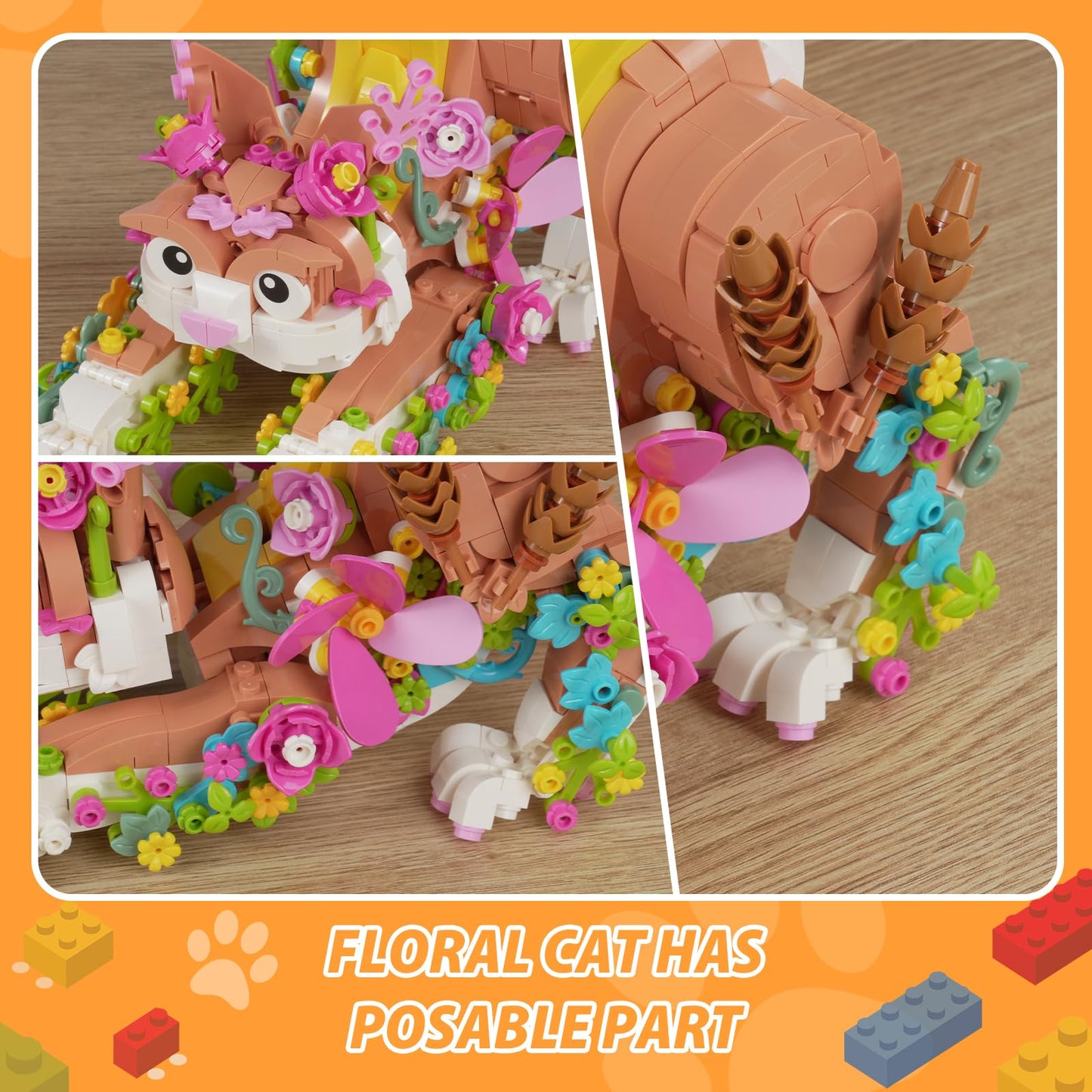Jojo&Peach Creator 3 In 1 Flower And Cat Animal Toy Building Set, Creative Easter Gifts Toys For Kids & Adults, Boys & Girls Age