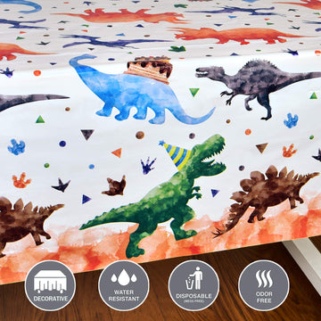 Watercolor Dinosaur Party Tablecloth - 2 Pack 54'' X 108'' Dinosaur Party Supplies For Kids Boys Dino Theme Birthday Party Decoration Dinosaur Printed Rectangular Plastic Disposable Table Cover