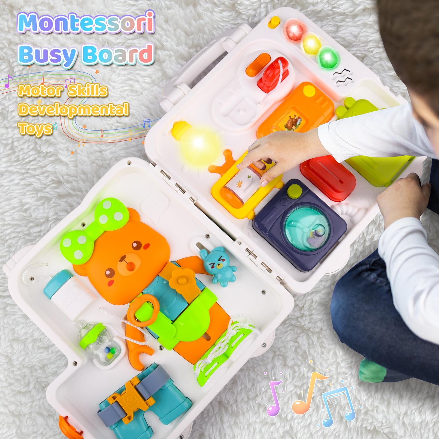 Toddler Toys Age 1-2, Musical Montessori Busy Board, Early Educational Toys For 1-2 Year Old, Motor Skills Developmental Toy, To
