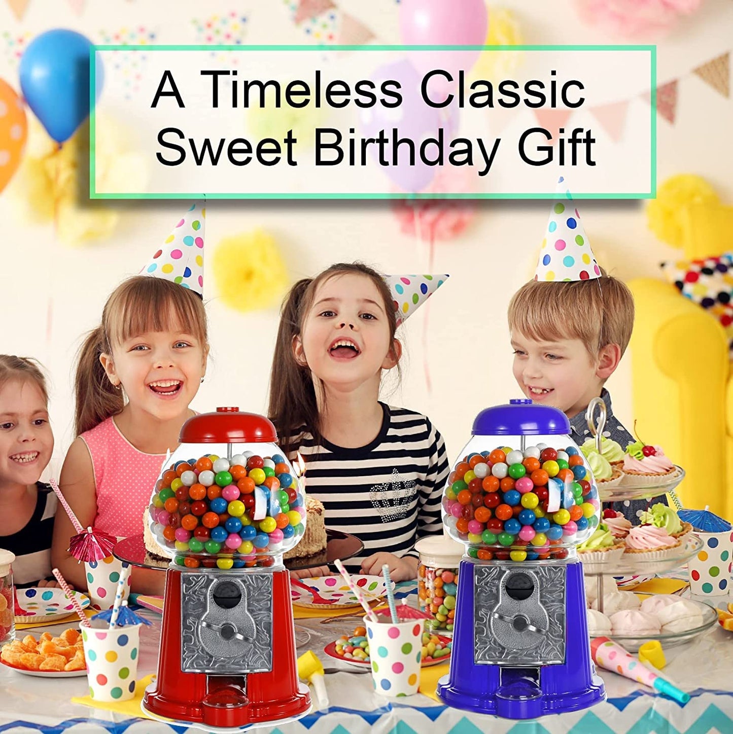 Gumball Machine For Kids 12'' - Heavy Duty Metal With Glass - Christmas Antique Style Bubble Gum Machine - Kids Coin Operated To