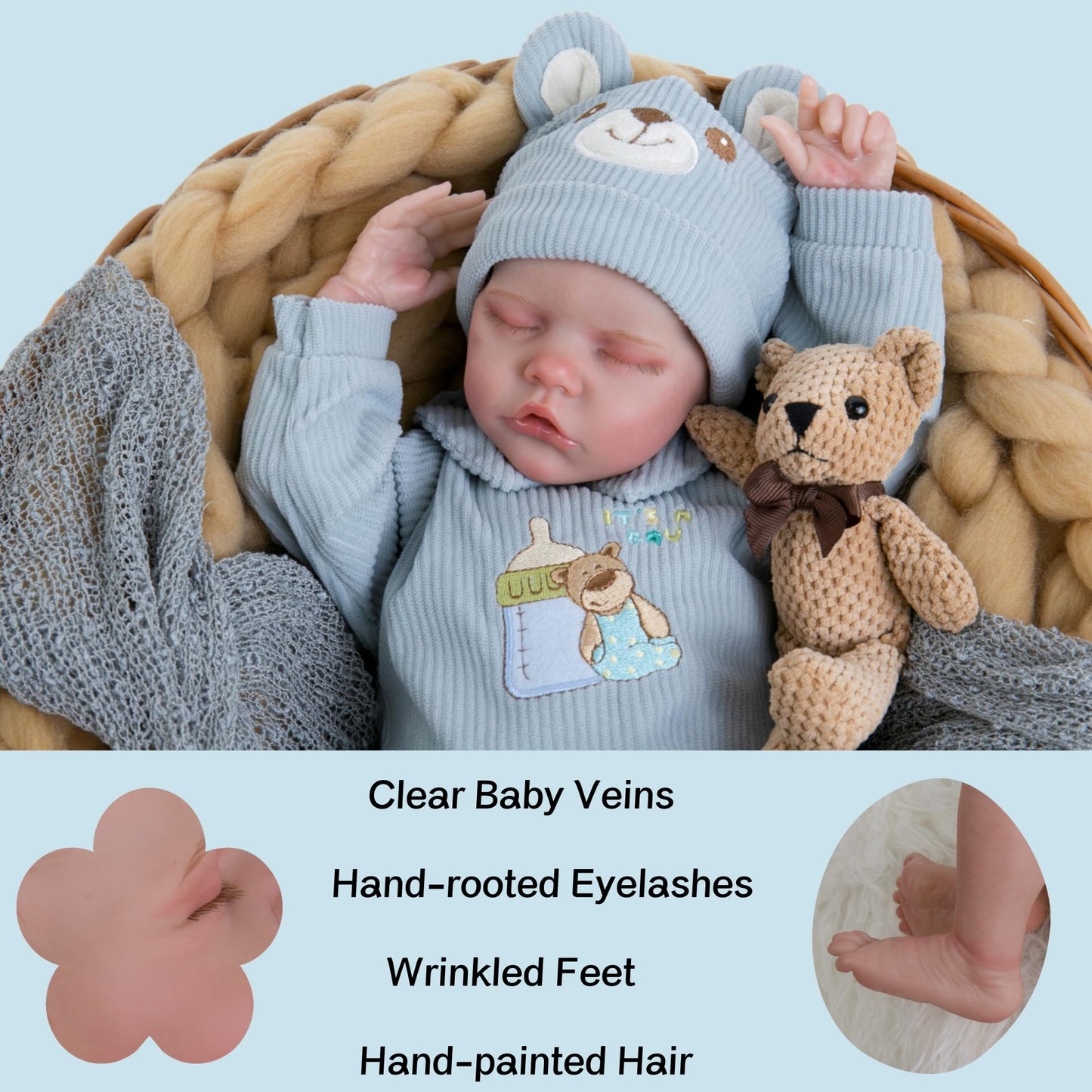 Aori Lifelike Reborn Baby Dolls 18 Inch Realistic Baby Doll Real Life Newborn Boy Doll Coming With Feeding Set & Gift Box