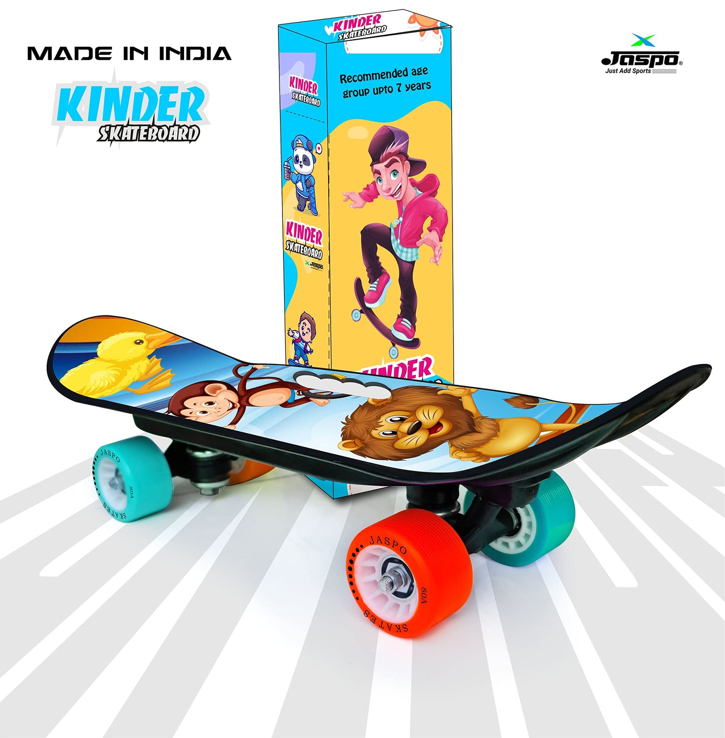 Jaspo Street Runner Junior 18 Inches Fiber Skateboard for Kids Upto 7 Years Age Group Recommended for Boys and Girls (Suitable f