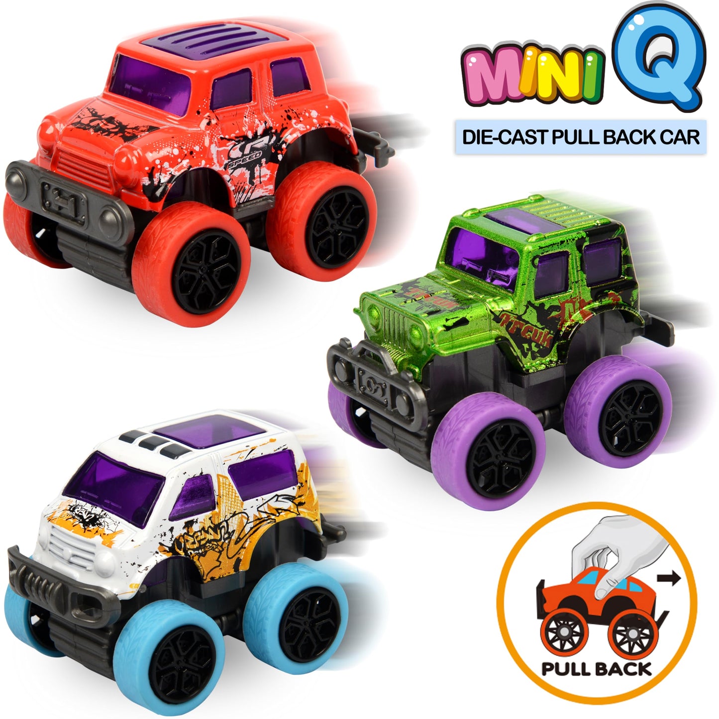 Neureyte 8 Pack Die-Cast Mini Monster Truck For Boys And Girls,Pull Back Alloy Trucks Toy,Mini Pull Back Cars,Die-Cast Race Cars