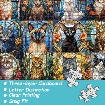 Pickforu Stained Glass Puzzles Cat Puzzles For Adults 1000 Pieces, Kitten Kitty Puzzles Collage Puzzles 1000 Pieces Hard, Impossible Challenging Jigsaw Puzzles,Colorful Mosaic Cats Puzzle