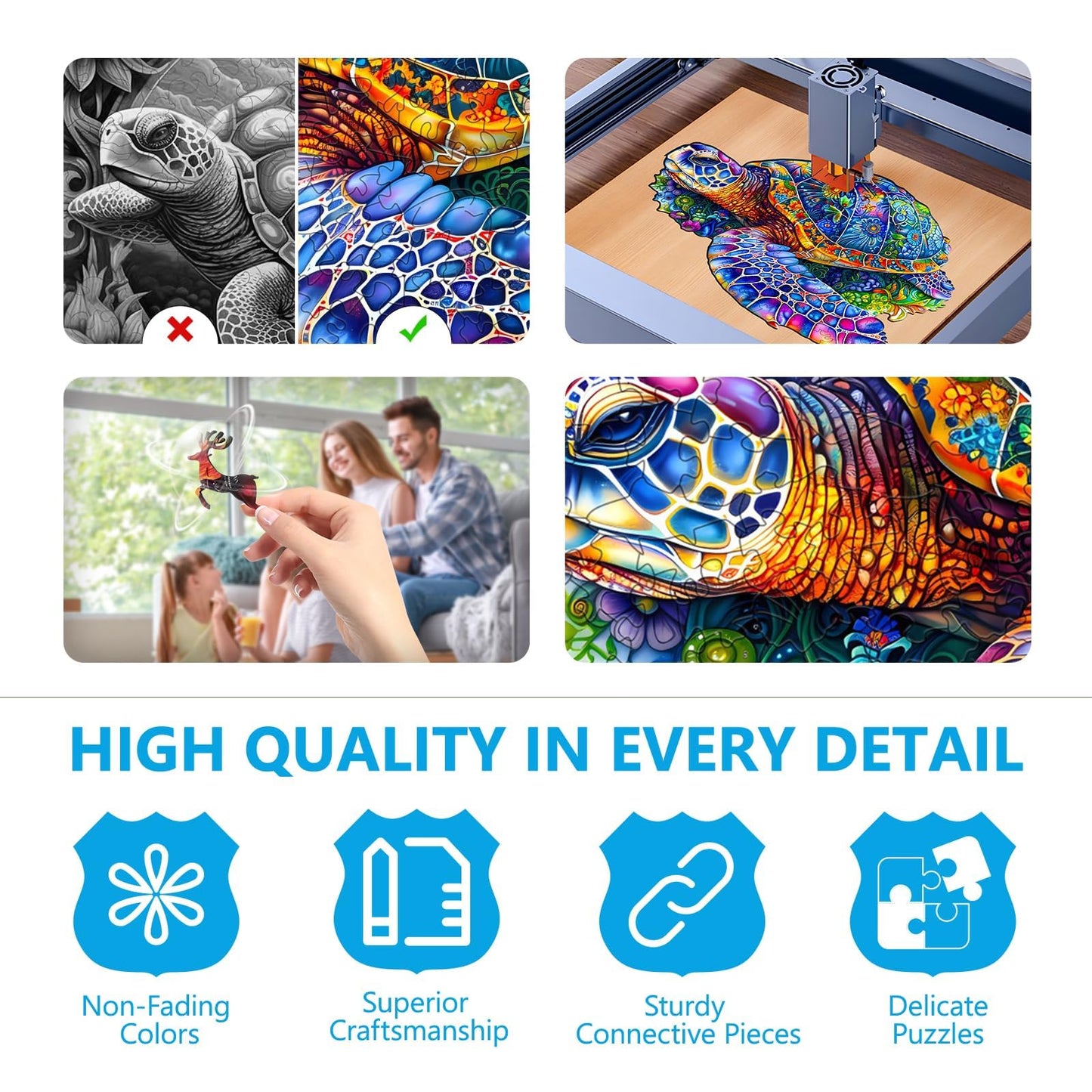Wooden Puzzles For Adults - Fantasy Turtle Wooden Puzzle, Unique Shaped Wooden Jigsaw Puzzles For Adults, Wood Puzzles Adult, Pe