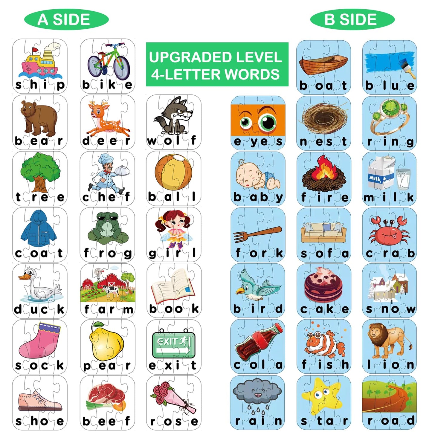 80 Words Self-Correcting Spelling Puzzles, Double-Sided Three And Four Letter Words With Matching Images, Perfect For Preschool Learning