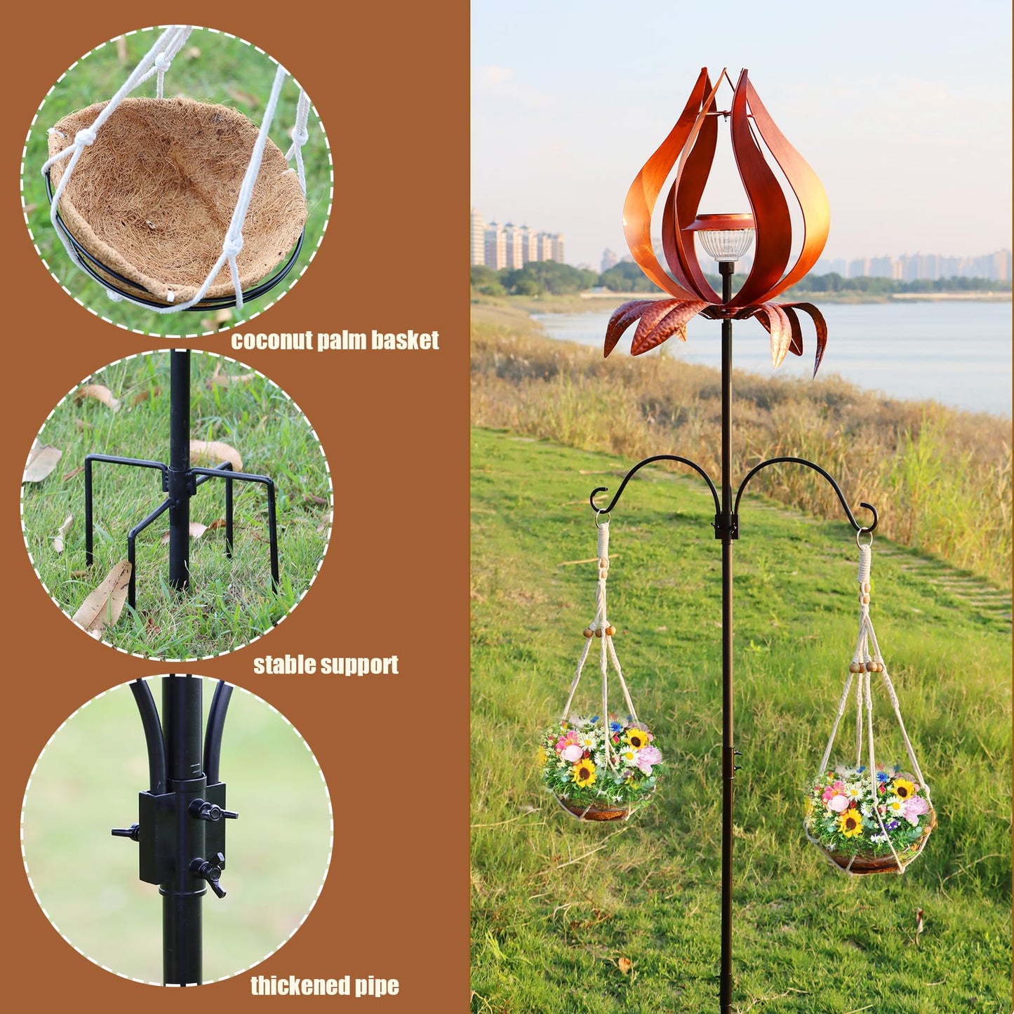 Multi-Functional Yard Wind Spinners with Solar Lights Outdoor Garden,YNGFIL Large Ornaments Outdoor with Double Shepherds Hooks