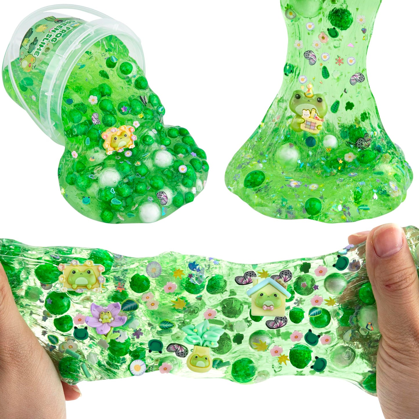 Lawoho Frog Clear Slime 300Ml, Green Clear Slime Kit For Girls Ages 8-12 With 8 Packs Slime Add-Ins, Slime For Kids Party Favors, Non Stick Slime With Clay, Birthday Halloween Christmas Easter Gifts