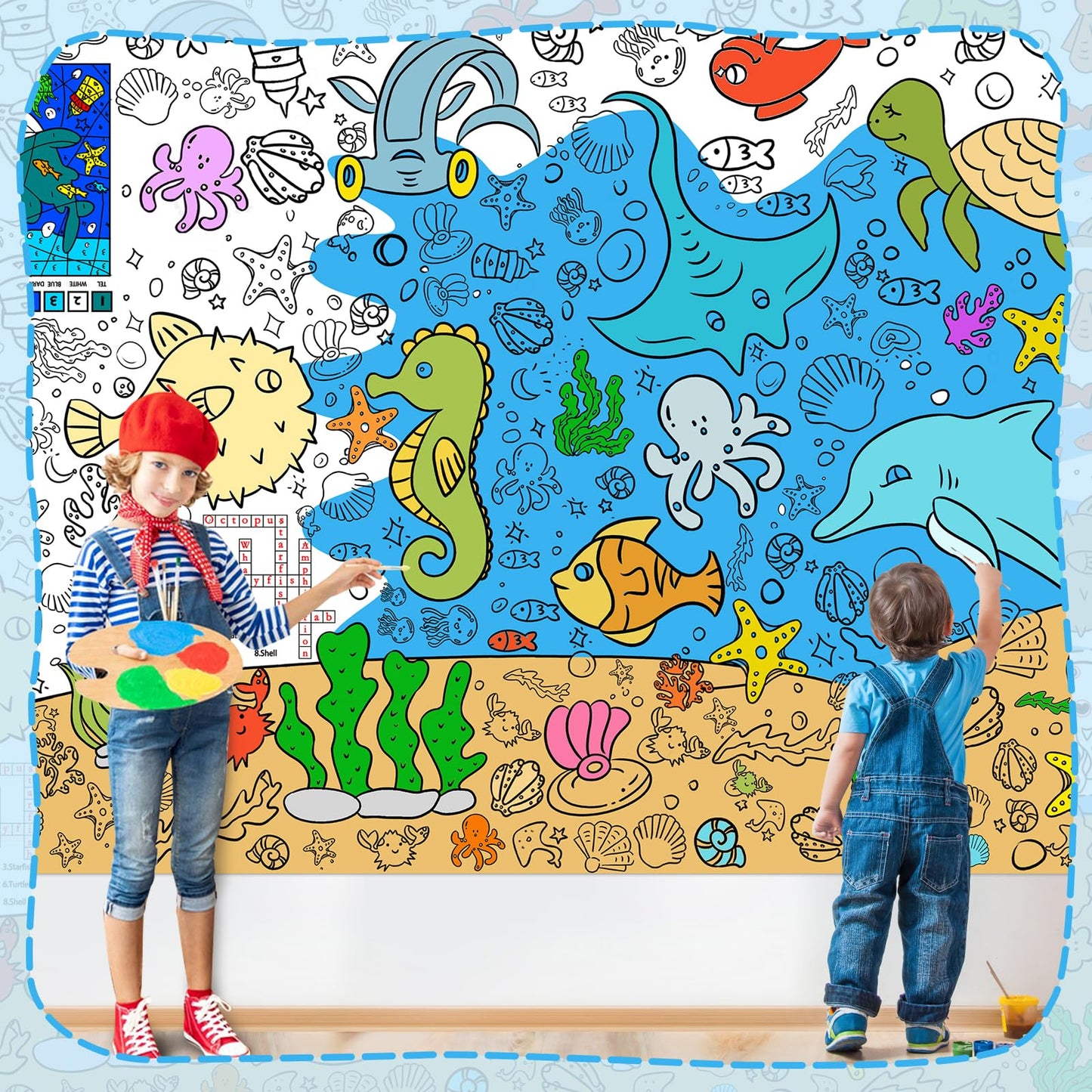 Ddmy Under The Sea Giant Poster, 72 X 35.5 Inch Versatile Drawing Paper For Kids, Classroom Wall/School/Home, Sea Animal Table Cover Coloring Sheets Tablecloth