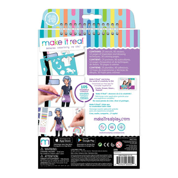 Make It Real Fashion Design Sketchbook for Girls - Pastel Pop Kit with 105 Stickers, Stencils, Design Guide - Pastel & Rainbow-T